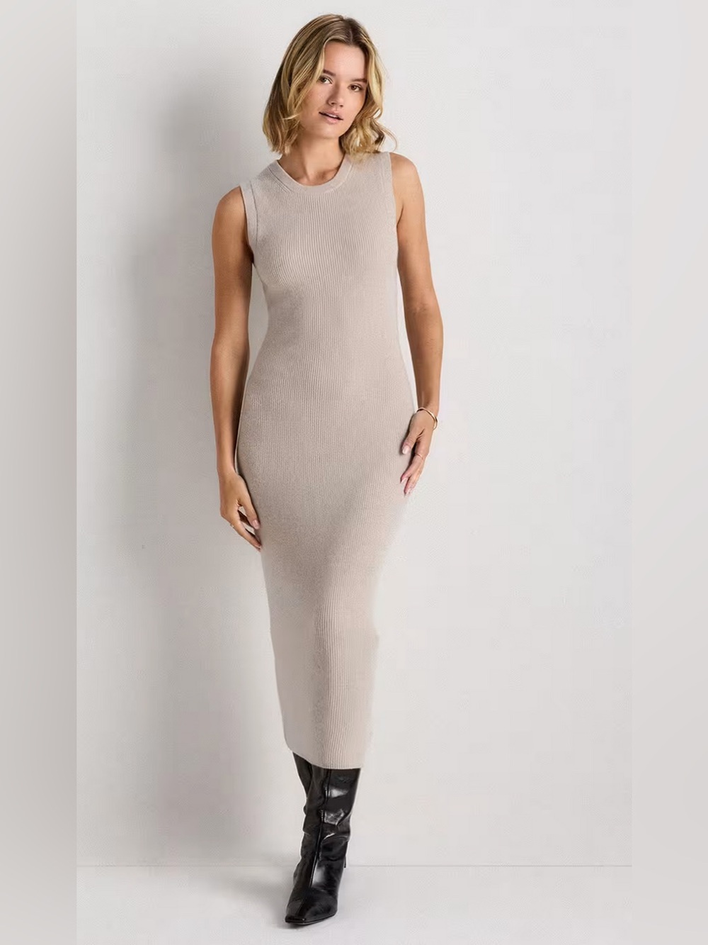 Quince Mongolian Cashmere Sleeveless Midi Sweater Dress S 
Heather Cloud Beige